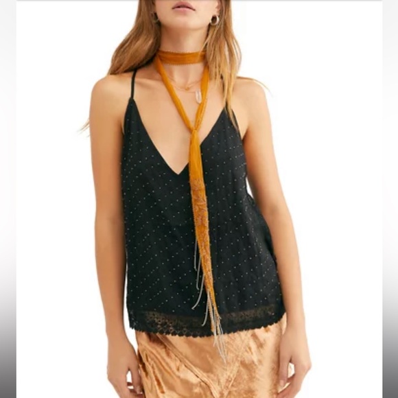 Free People $68 Bright Lights Cami Beaded Top Black Size XS OB1068264 Boho - Picture 3 of 10